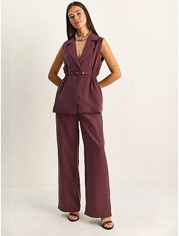 Conjunto de pernera ancha de talle alto con cuello de chaqueta lucci
