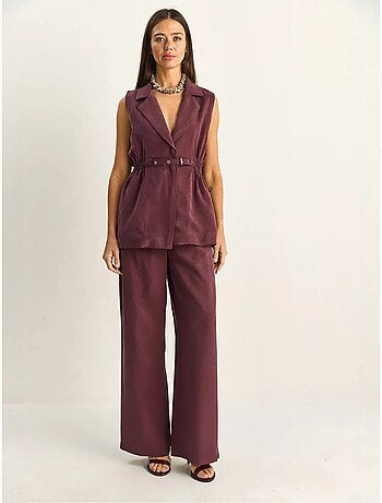 Conjunto de pernera ancha de talle alto con cuello de chaqueta lucci