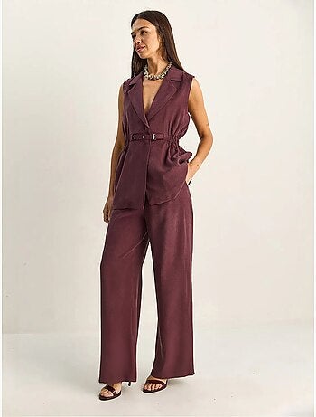 Conjunto de pernera ancha de talle alto con cuello de chaqueta lucci