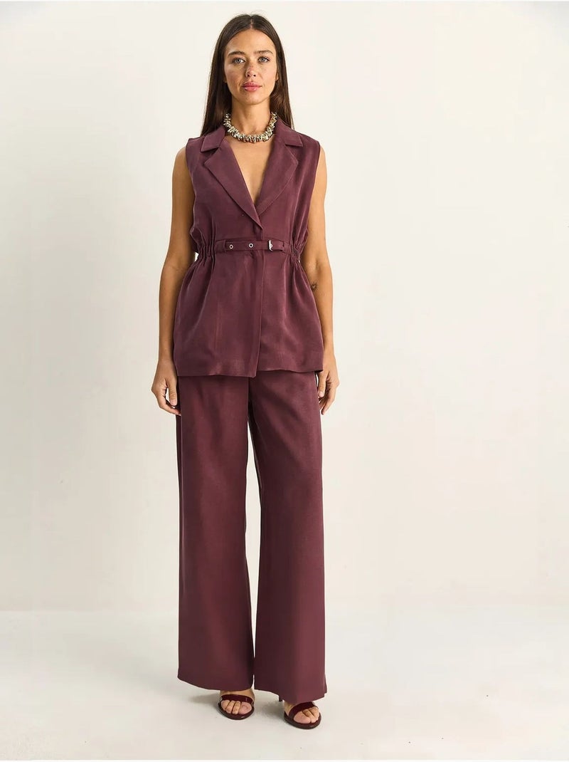 Conjunto de pernera ancha de talle alto con cuello de chaqueta lucci Malva - Kiabi