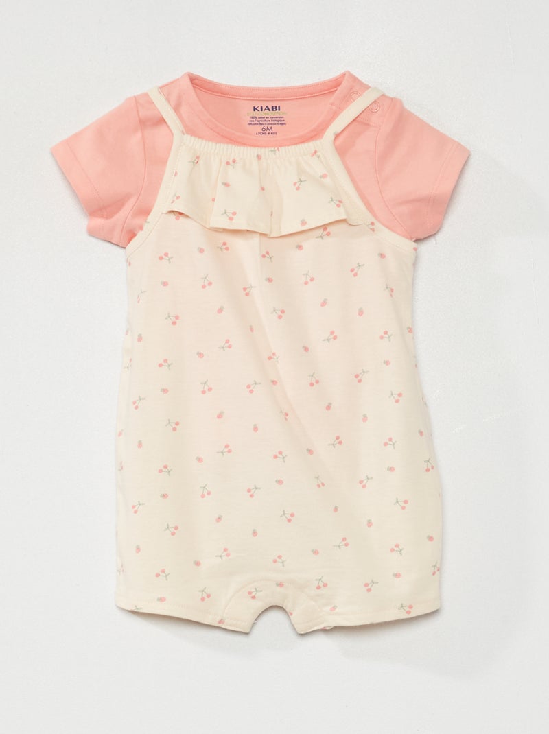 Conjunto de peto + camiseta de algodón ROSA - Kiabi