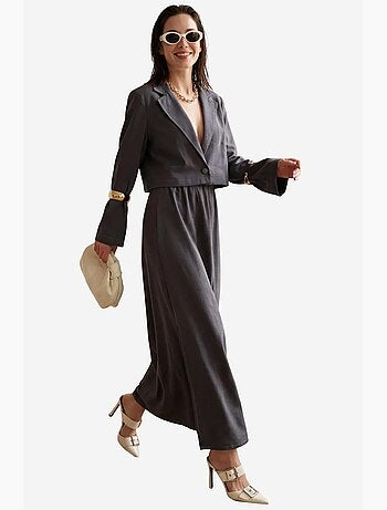 Conjunto de pierna ancha con chaqueta abotonada de my fashion