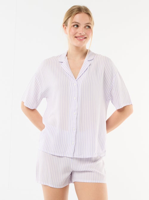Conjunto de pijama a rayas camiseta + pantalón corto - Kiabi