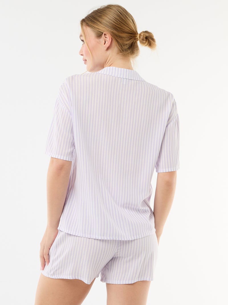 Conjunto de pijama a rayas camiseta + pantalón corto Purpura - Kiabi