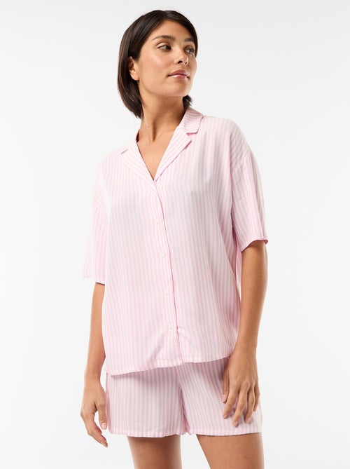 Conjunto de pijama a rayas camiseta + pantalón corto - Kiabi