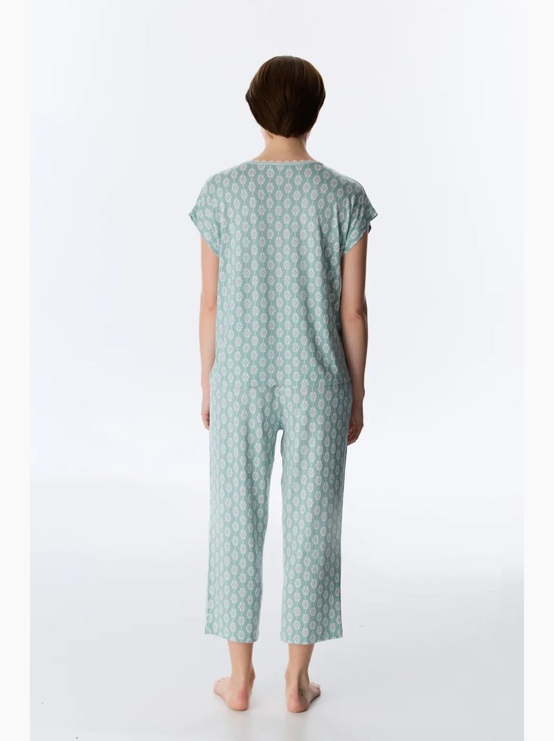 Conjunto de pijama alia capri trousers floral de manga corta penti Verde menta - Kiabi