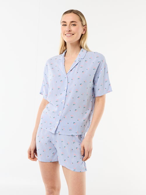 Conjunto de pijama all-over a rayas camiseta + Pantalón corto - Kiabi