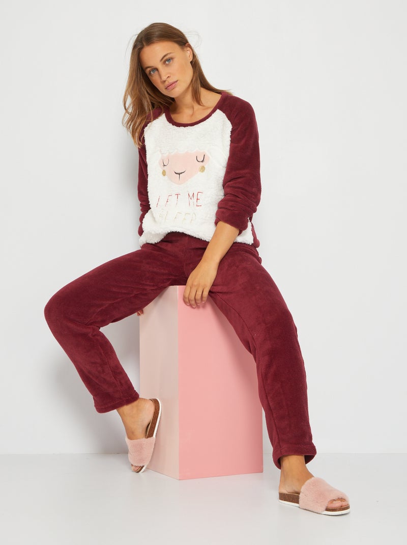 Conjunto de pijama 'animal' de pelo burdeos - Kiabi