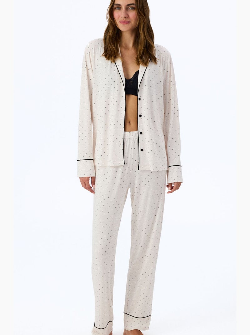Conjunto de pijama arya de camisa y pantalón con lunares y manga larga penti Blanco roto - Kiabi