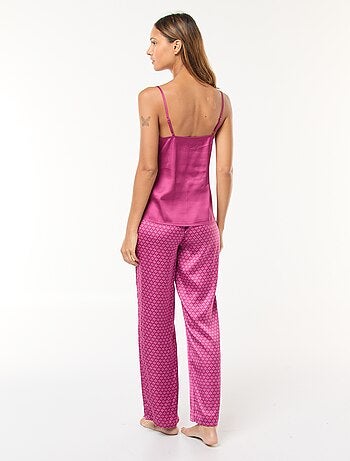 Conjunto de pijama camiseta de tirantes + pantalón satinado - 2 piezas