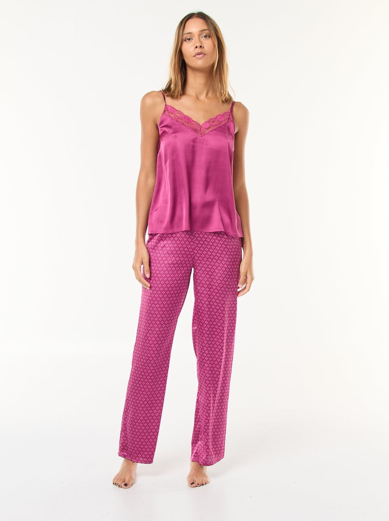 Conjunto de pijama camiseta de tirantes + pantalón satinado - 2 piezas Purpura - Kiabi
