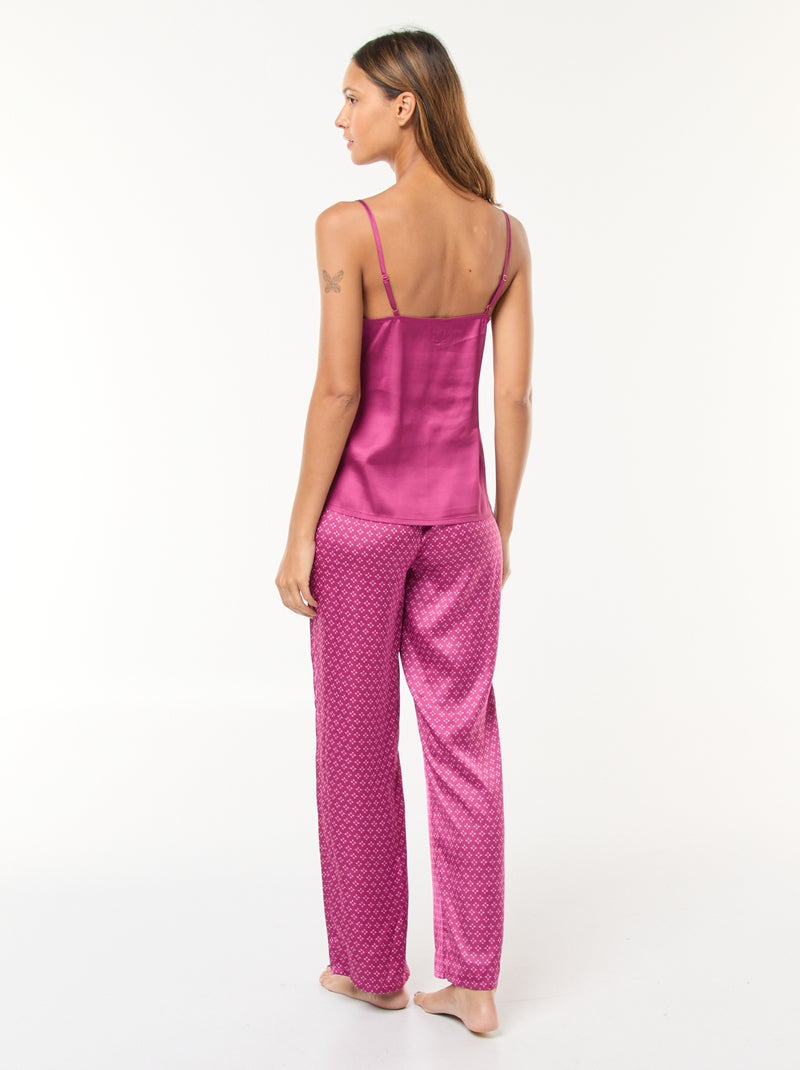 Conjunto de pijama camiseta de tirantes + pantalón satinado - 2 piezas Purpura - Kiabi