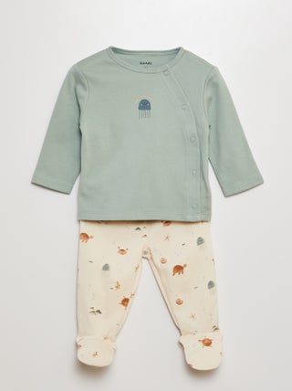 Conjunto de pijama camiseta + pantalón con pies - 2 piezas