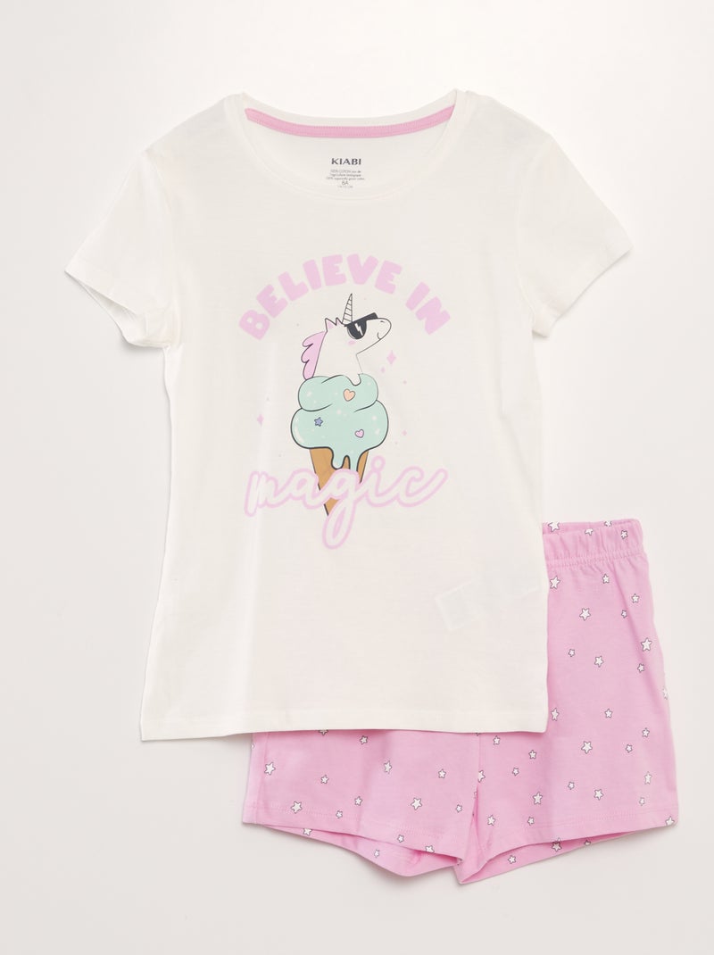 Conjunto de pijama: Camiseta + pantalón corto  - 2 piezas BLANCO - Kiabi