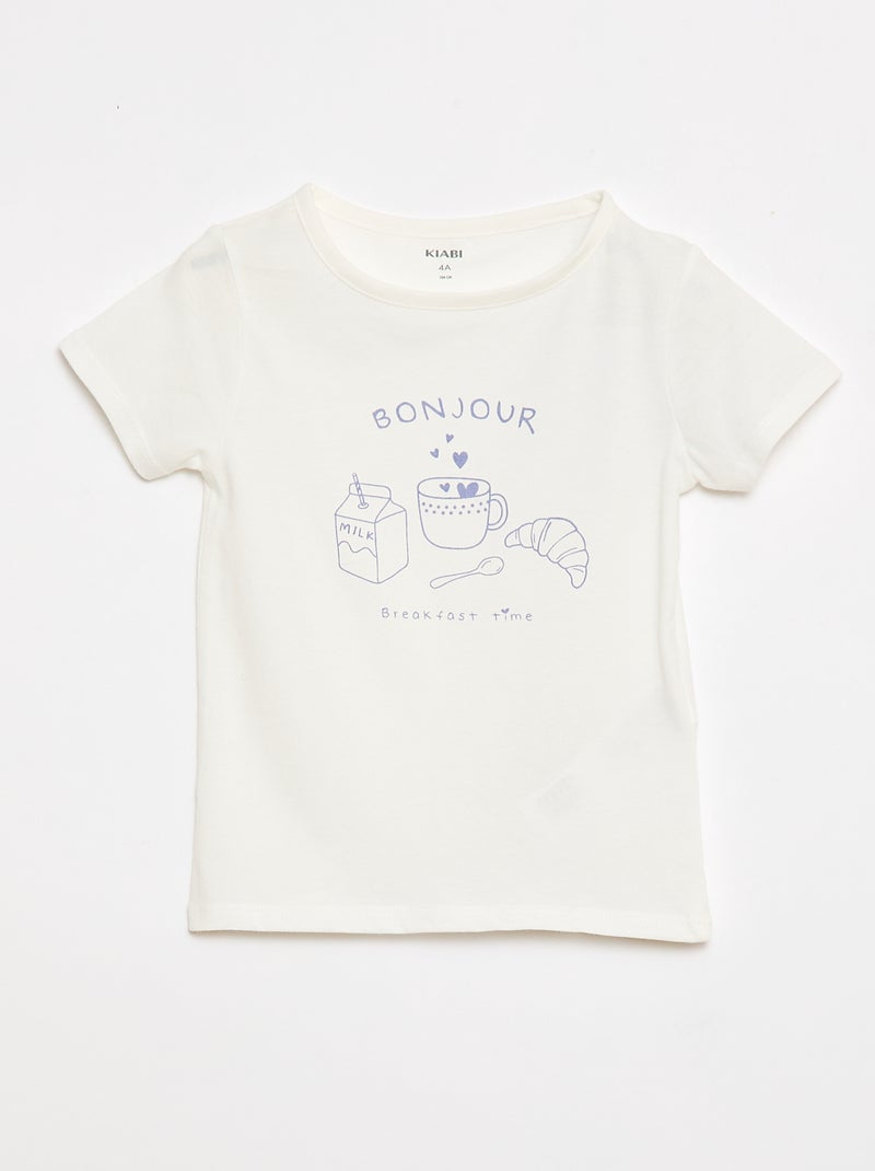 Conjunto de pijama camiseta + pantalón corto - 2 piezas Blanco - Kiabi