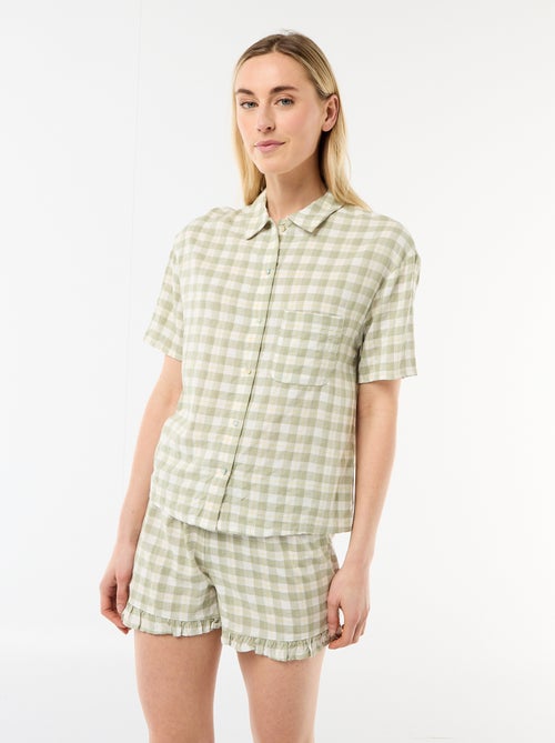 Conjunto de pijama camiseta + Pantalón corto de cuadros - Kiabi