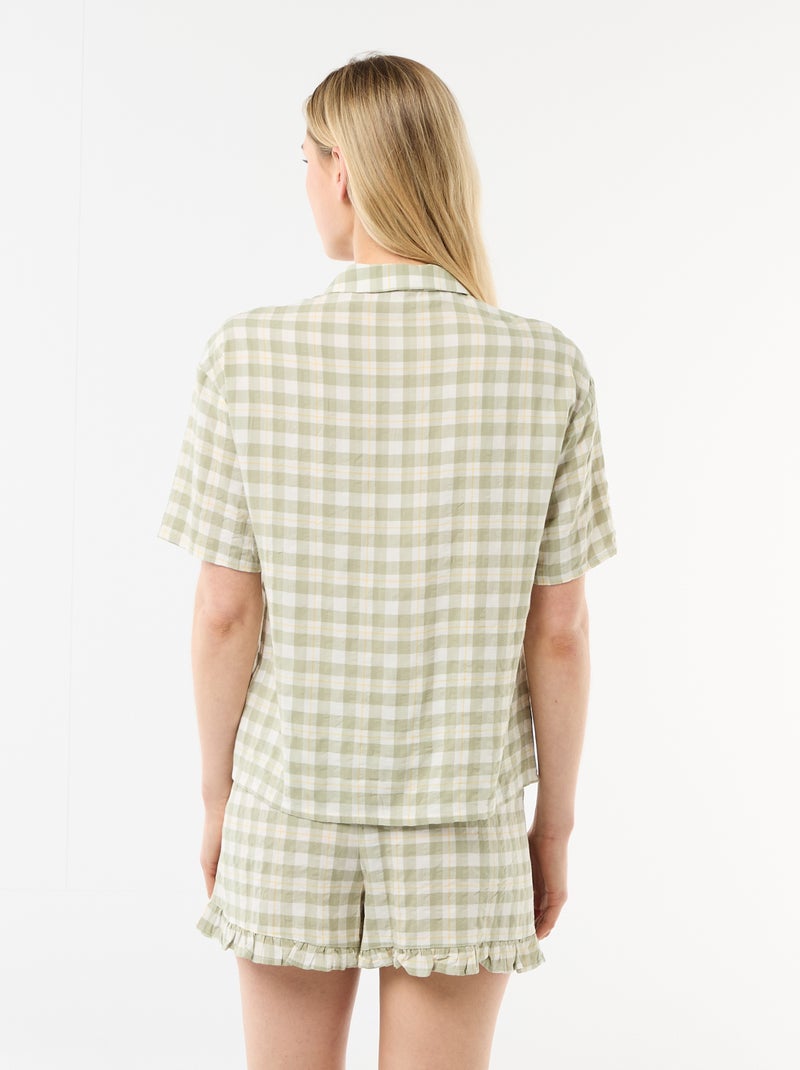 Conjunto de pijama camiseta + Pantalón corto de cuadros Verde - Kiabi