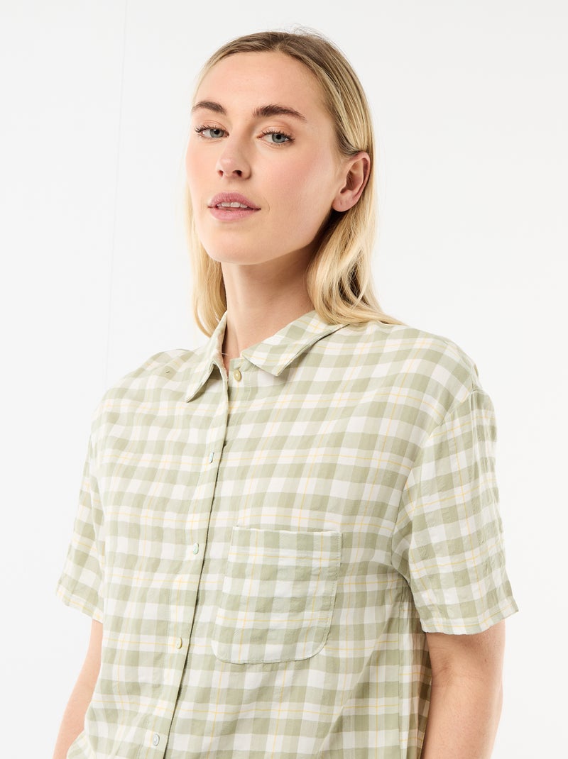 Conjunto de pijama camiseta + Pantalón corto de cuadros Verde - Kiabi