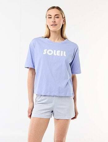 Conjunto de pijama camiseta + pantalón corto en punto de algodón