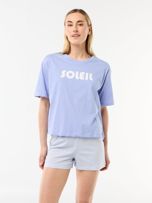 Conjunto de pijama camiseta + pantalón corto en punto de algodón - Kiabi