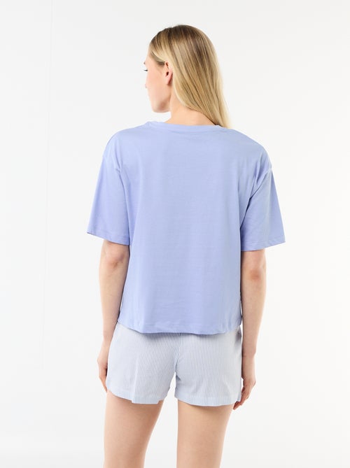 Conjunto de pijama camiseta + pantalón corto en punto de algodón - Kiabi
