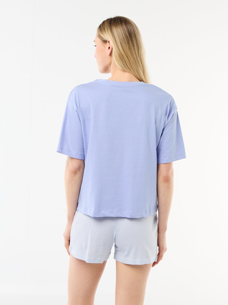 Conjunto de pijama camiseta + pantalón corto en punto de algodón Azul - Kiabi