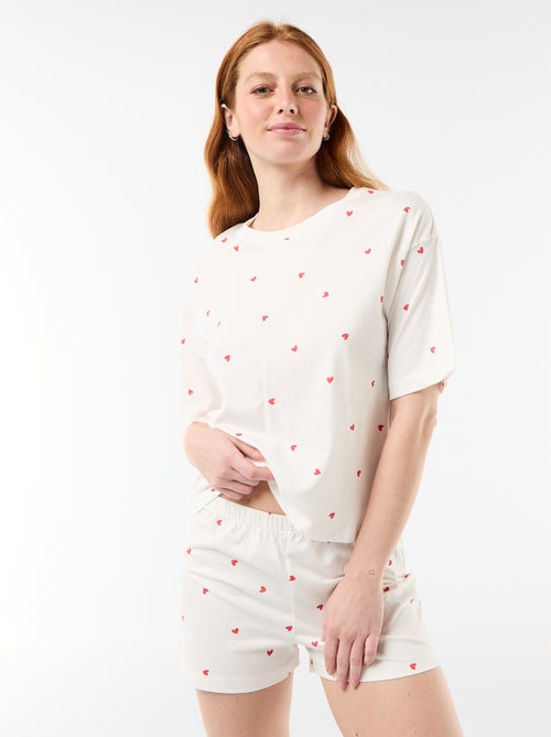 Conjunto de pijama camiseta + pantalón corto en punto de algodón - Kiabi