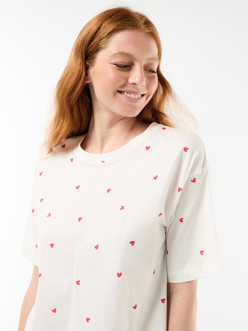 Conjunto de pijama camiseta + pantalón corto en punto de algodón Blanco - Kiabi