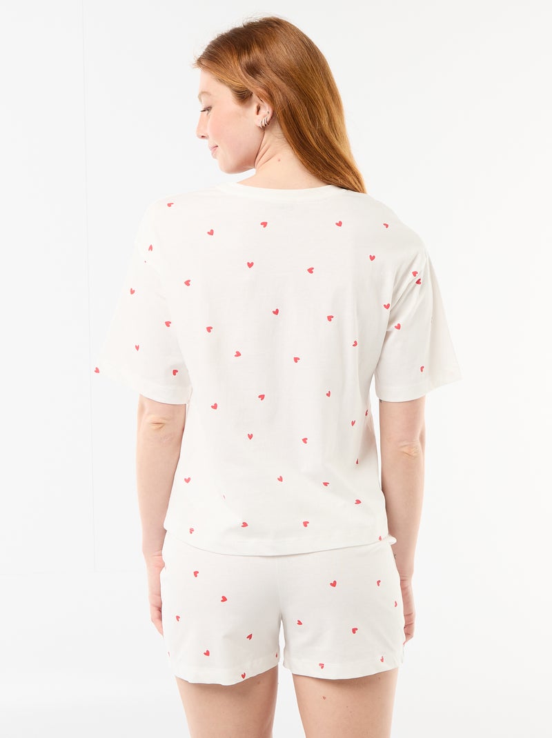 Conjunto de pijama camiseta + pantalón corto en punto de algodón Blanco - Kiabi