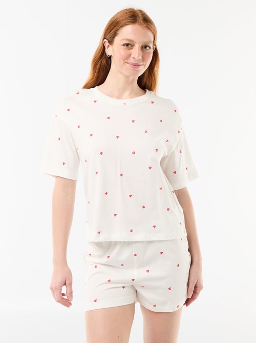 Conjunto de pijama camiseta + pantalón corto en punto de algodón - Kiabi