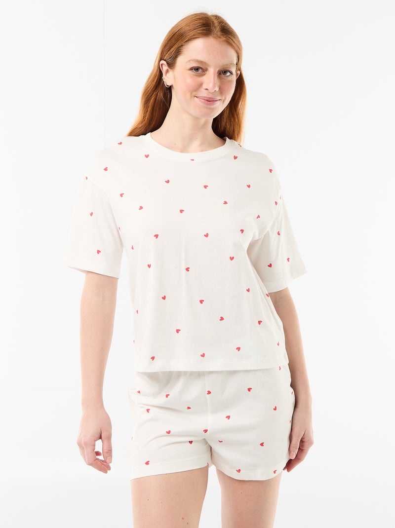Conjunto de pijama camiseta + pantalón corto en punto de algodón Blanco - Kiabi