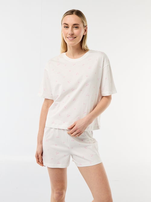 Conjunto de pijama camiseta + pantalón corto en punto de algodón - Kiabi