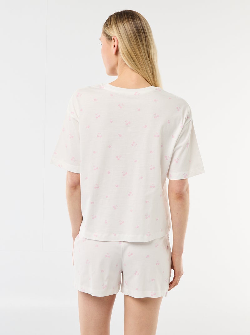 Conjunto de pijama camiseta + pantalón corto en punto de algodón Blanco - Kiabi
