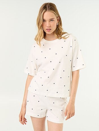 Conjunto de pijama camiseta + pantalón corto en punto de algodón