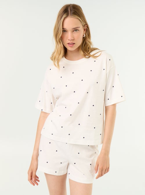 Conjunto de pijama camiseta + pantalón corto en punto de algodón - Kiabi
