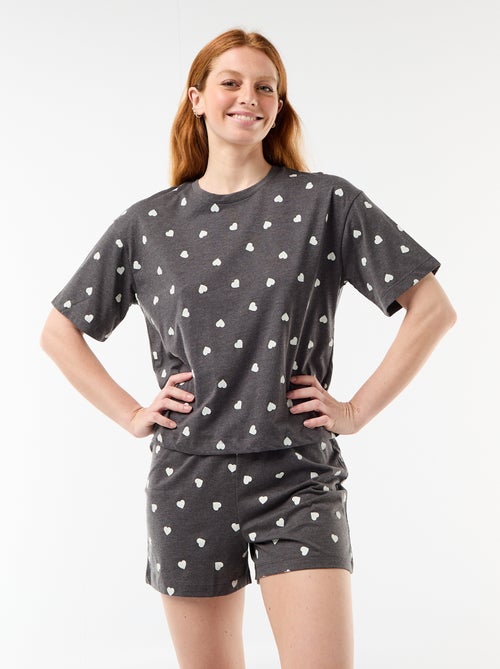 Conjunto de pijama camiseta + pantalón corto en punto de algodón - Kiabi