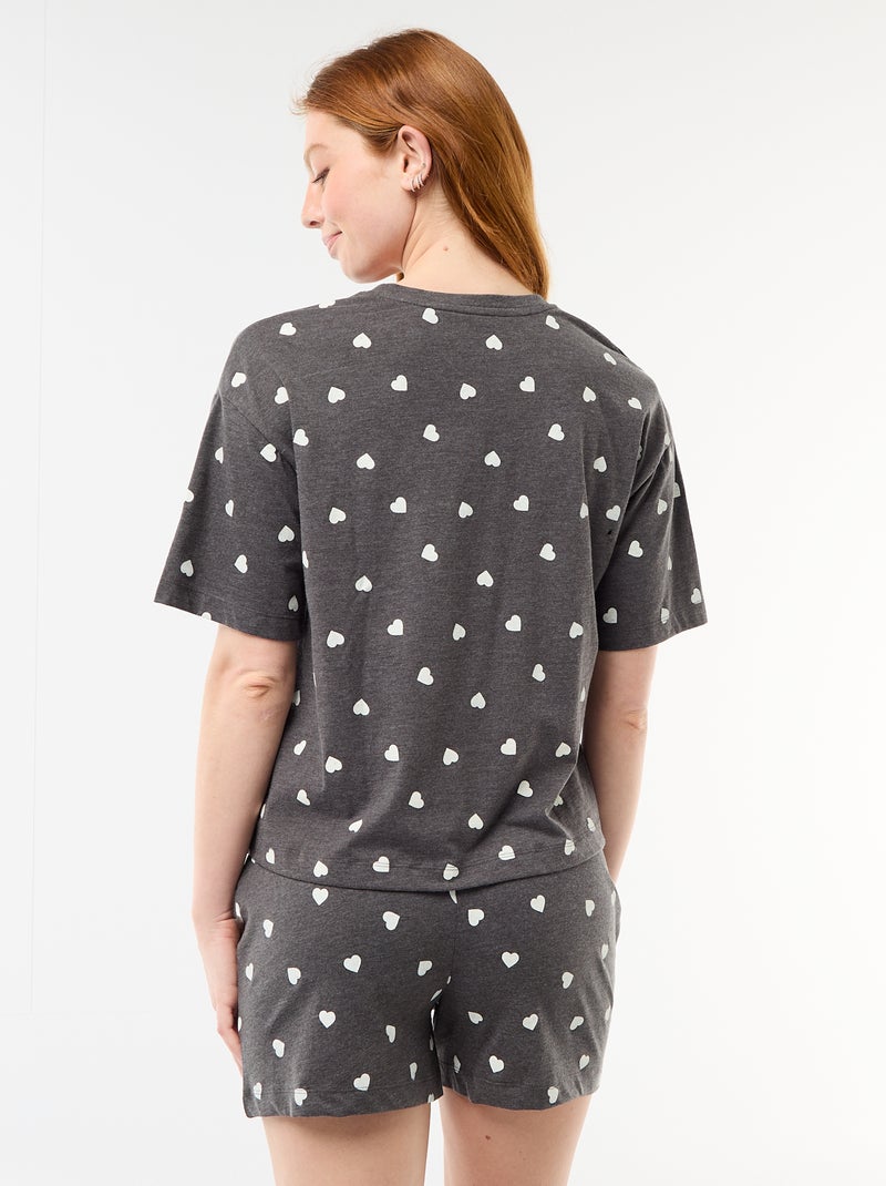 Conjunto de pijama camiseta + pantalón corto en punto de algodón Gris - Kiabi