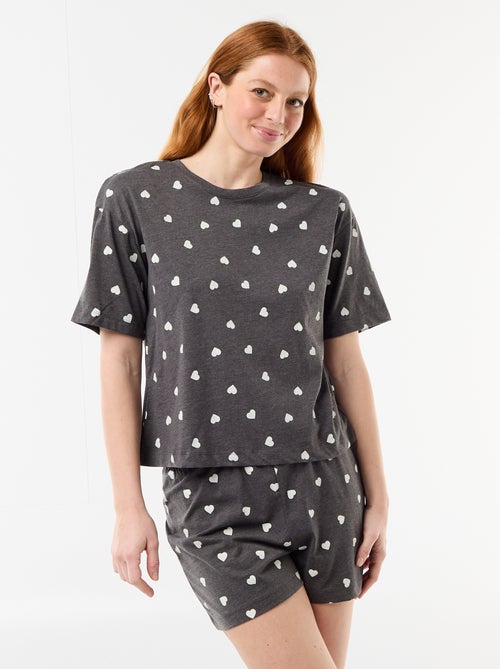 Conjunto de pijama camiseta + pantalón corto en punto de algodón - Kiabi
