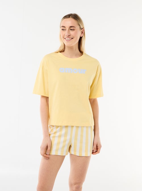 Conjunto de pijama camiseta + pantalón corto en punto de algodón - Kiabi