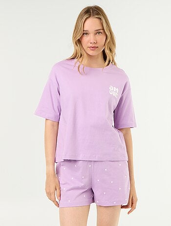 Conjunto de pijama camiseta + pantalón corto en punto de algodón