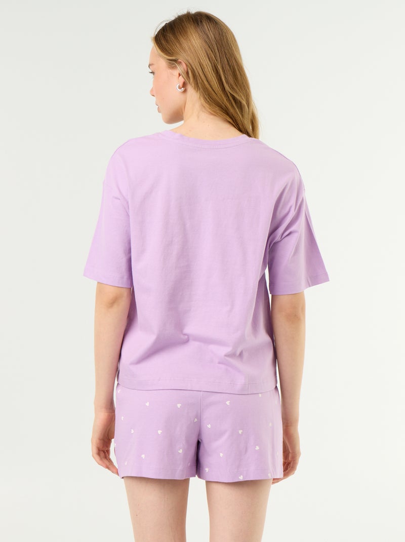 Conjunto de pijama camiseta + pantalón corto en punto de algodón Lila - Kiabi