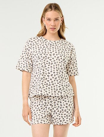 Conjunto de pijama camiseta + pantalón corto en punto de algodón