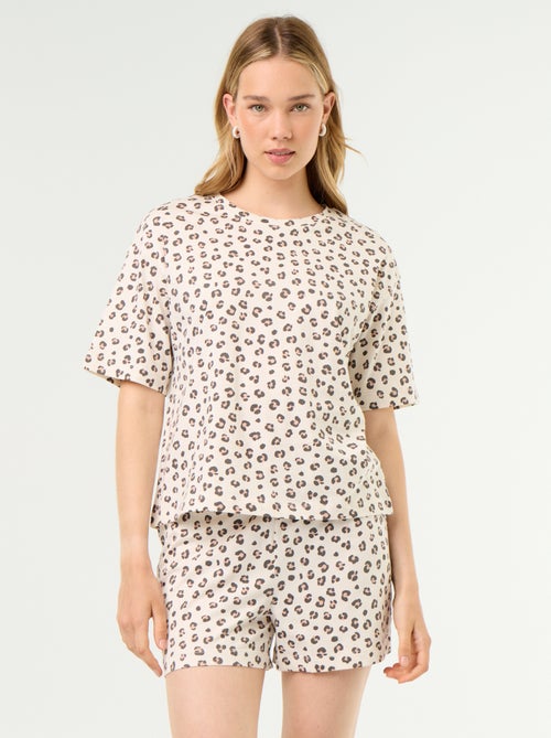 Conjunto de pijama camiseta + pantalón corto en punto de algodón - Kiabi Conjunto de pijama camiseta + pantalón corto en punto de algodón - Kiabi