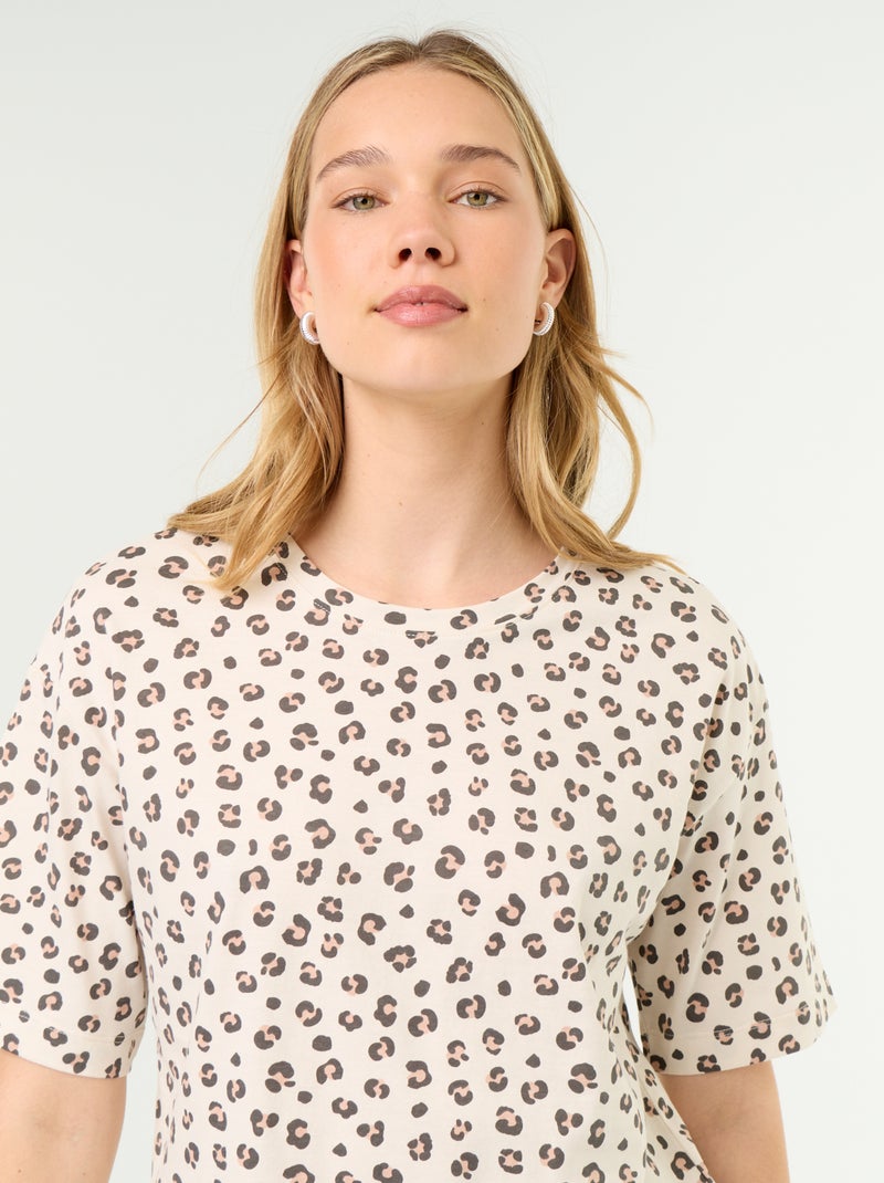 Conjunto de pijama camiseta + pantalón corto en punto de algodón Marron - Kiabi