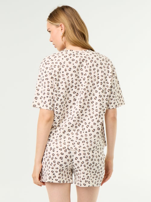 Conjunto de pijama camiseta + pantalón corto en punto de algodón - Kiabi Conjunto de pijama camiseta + pantalón corto en punto de algodón - Kiabi