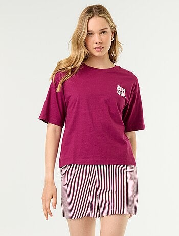 Conjunto de pijama camiseta + pantalón corto en punto de algodón