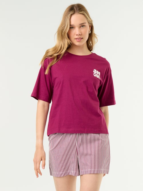 Conjunto de pijama camiseta + pantalón corto en punto de algodón - Kiabi Conjunto de pijama camiseta + pantalón corto en punto de algodón - Kiabi