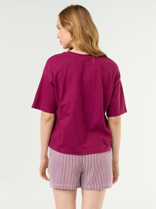 Conjunto de pijama camiseta + pantalón corto en punto de algodón - Kiabi Conjunto de pijama camiseta + pantalón corto en punto de algodón - Kiabi