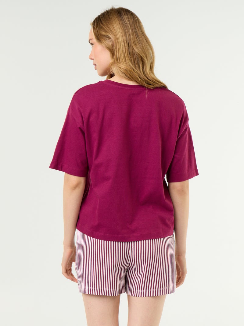 Conjunto de pijama camiseta + pantalón corto en punto de algodón Rojo - Kiabi
