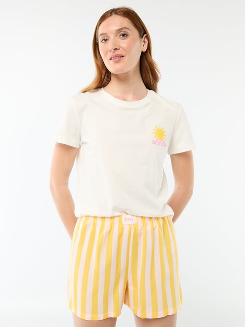 Conjunto de pijama camiseta + pantalón corto ligero a rayas - Kiabi
